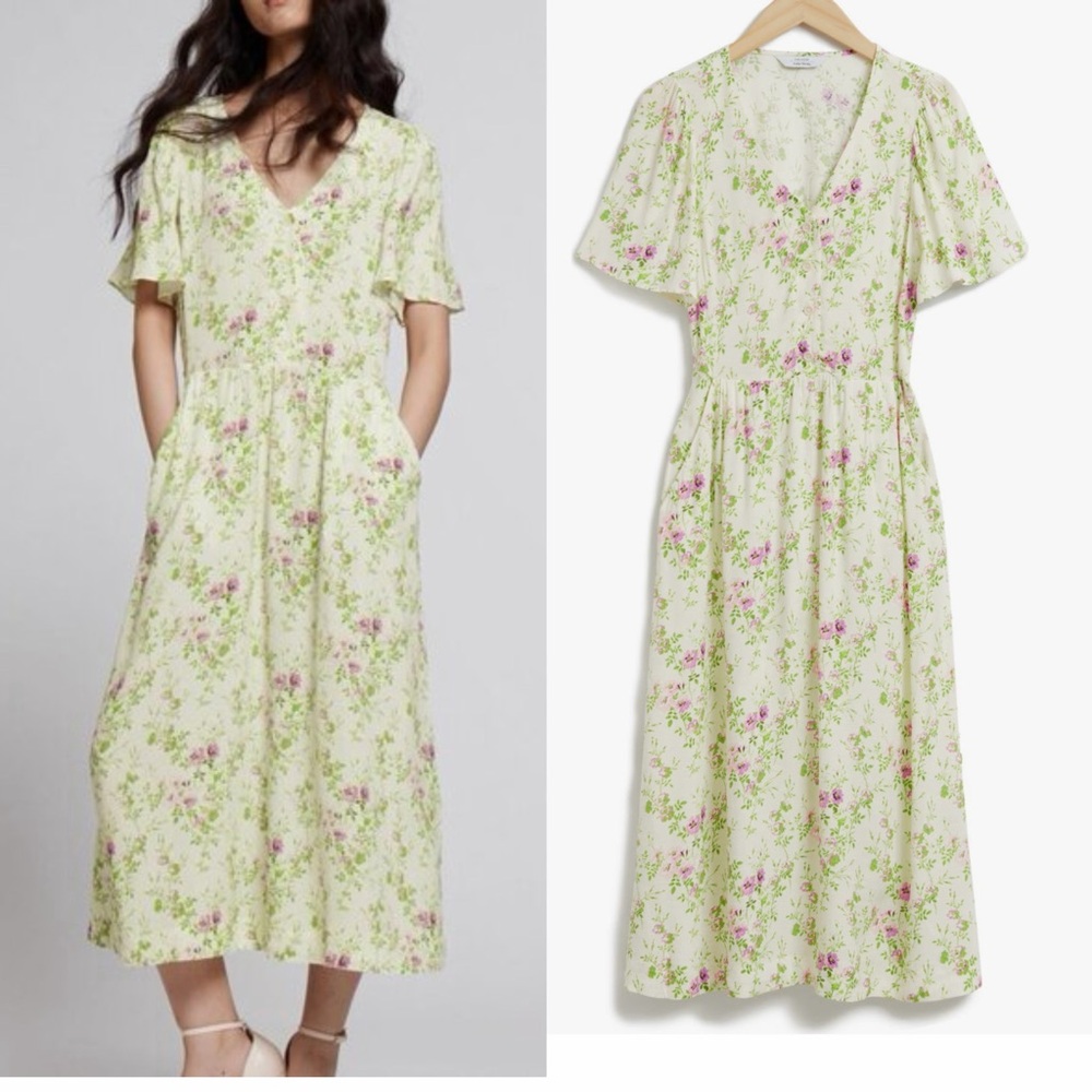 & Other Stories Floral Flutter Sleeve Dress‎ sz8